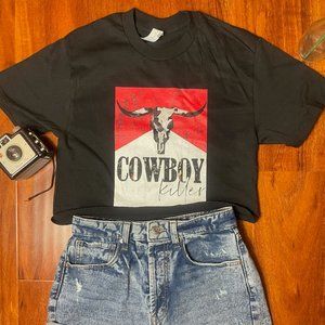 Cowboy killer black crop top